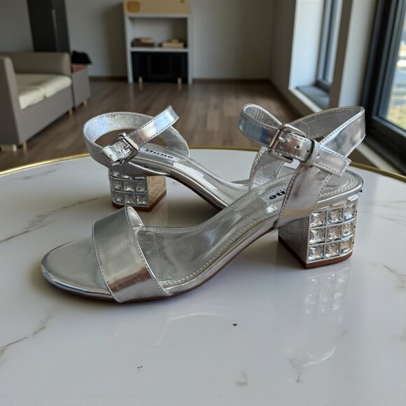 DUNE London Silver Jeweled Heels Sandals Size 38 / US 7 - Picture 1 of 11